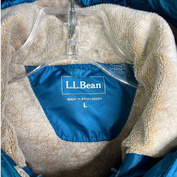 L.L. Bean UltraLight Goose Down Puffer Jacket Womens Large Blue Hooded Quilted - Picture 3 of 8